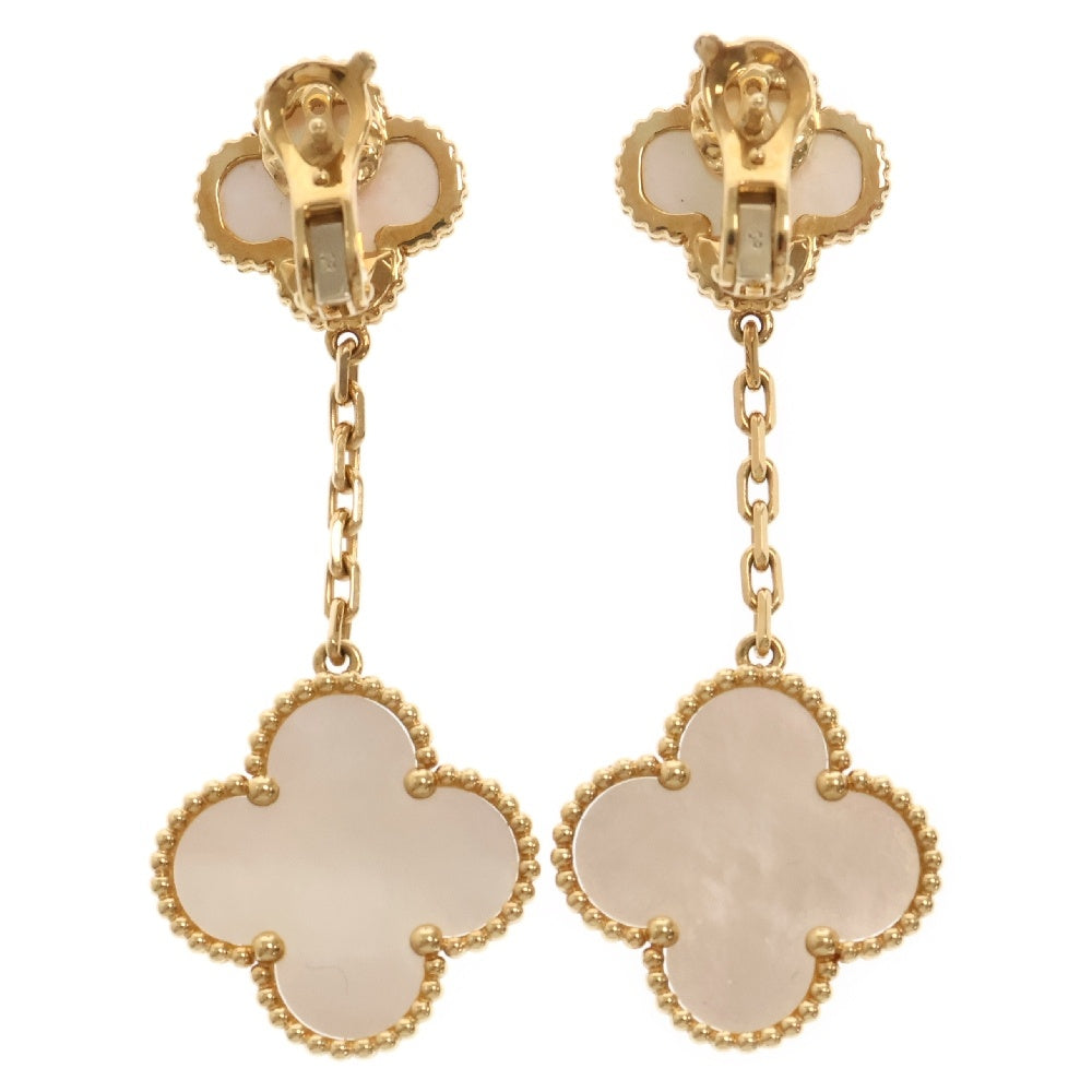 Van Cleef & Arpels(ヴァンクリーフアンドアーペル) マジックアルハンブラ 2モチーフ スイングドロップ マザーオブパール ピアス Au750 K18 YG イエローゴールド ジュエリー