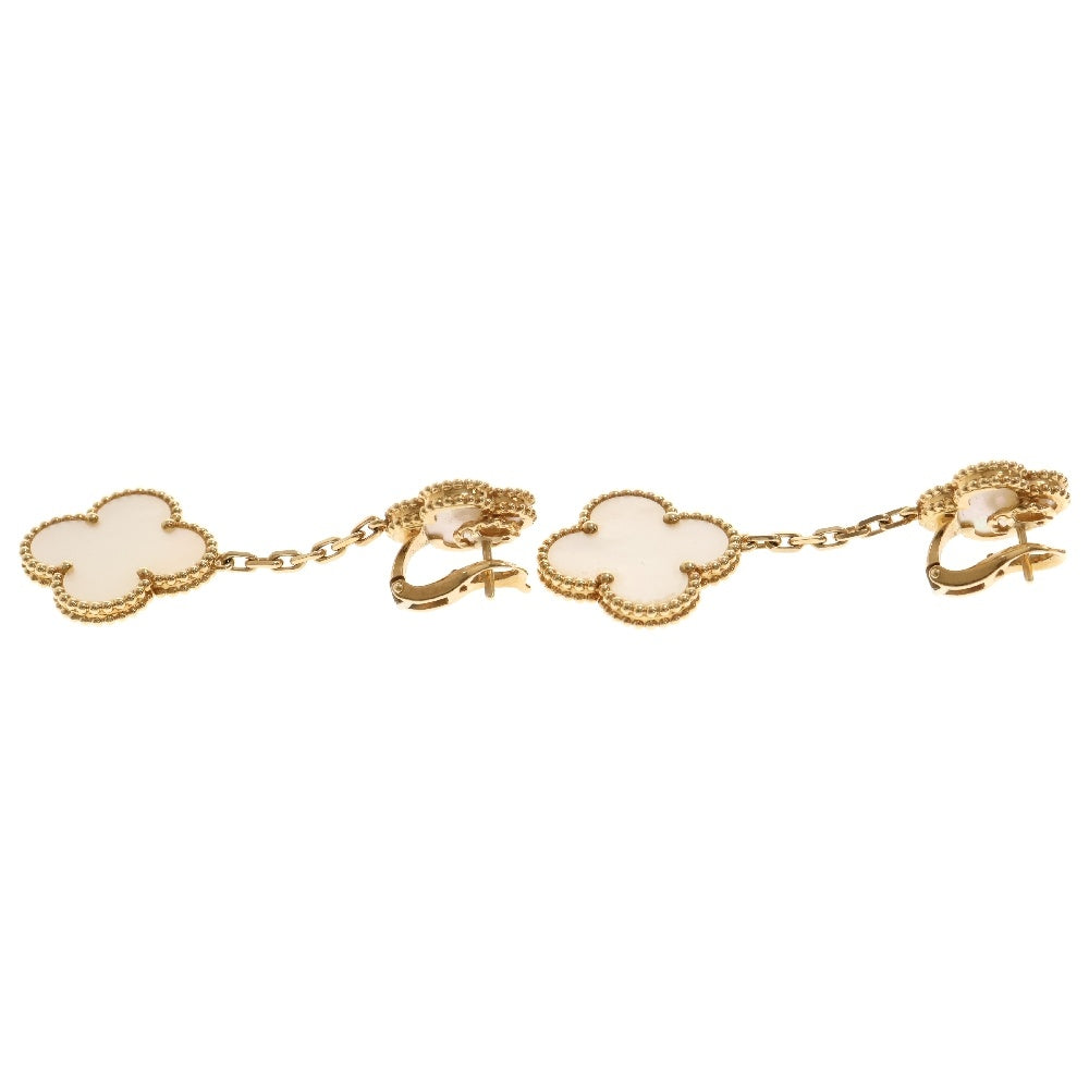 Van Cleef & Arpels(ヴァンクリーフアンドアーペル) マジックアルハンブラ 2モチーフ スイングドロップ マザーオブパール ピアス Au750 K18 YG イエローゴールド ジュエリー