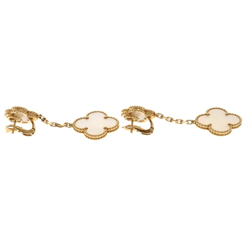 Van Cleef & Arpels(ヴァンクリーフアンドアーペル) マジックアルハンブラ 2モチーフ スイングドロップ マザーオブパール ピアス Au750 K18 YG イエローゴールド ジュエリー