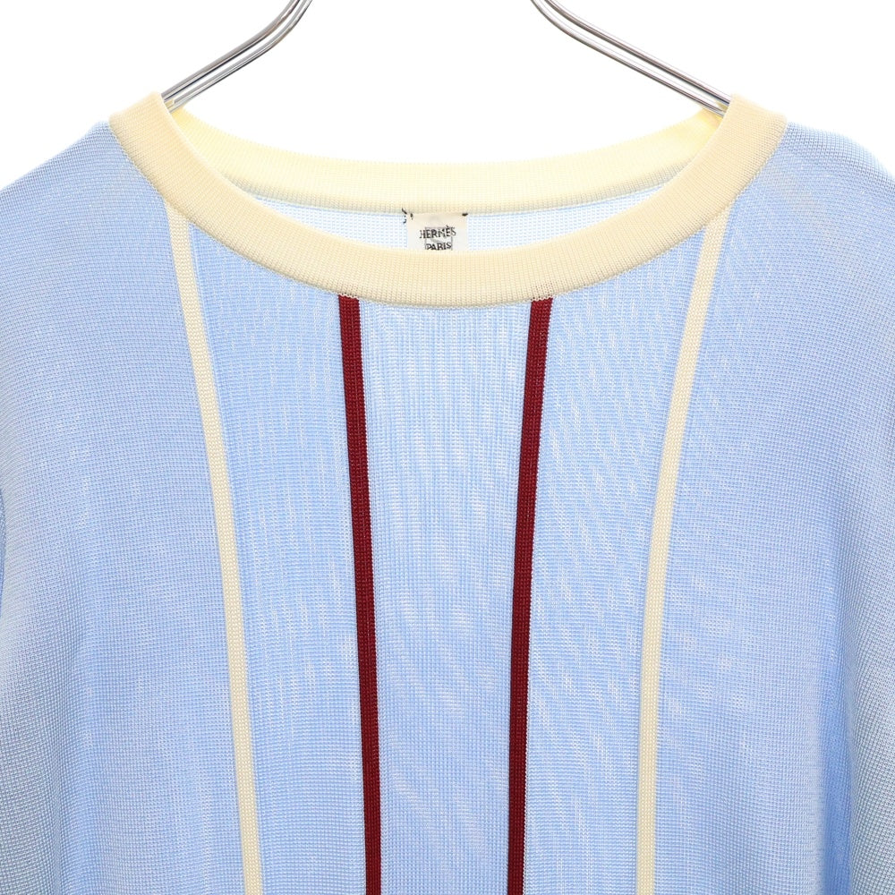 HERMES(エルメス) ストライプレーヨン混クルーネックニットセーター ブルー レディース