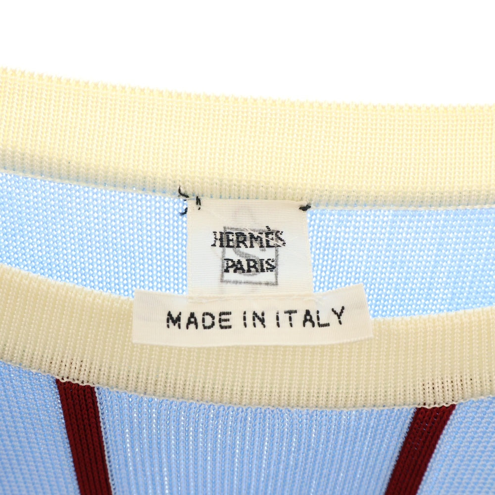 HERMES(エルメス) ストライプレーヨン混クルーネックニットセーター ブルー レディース