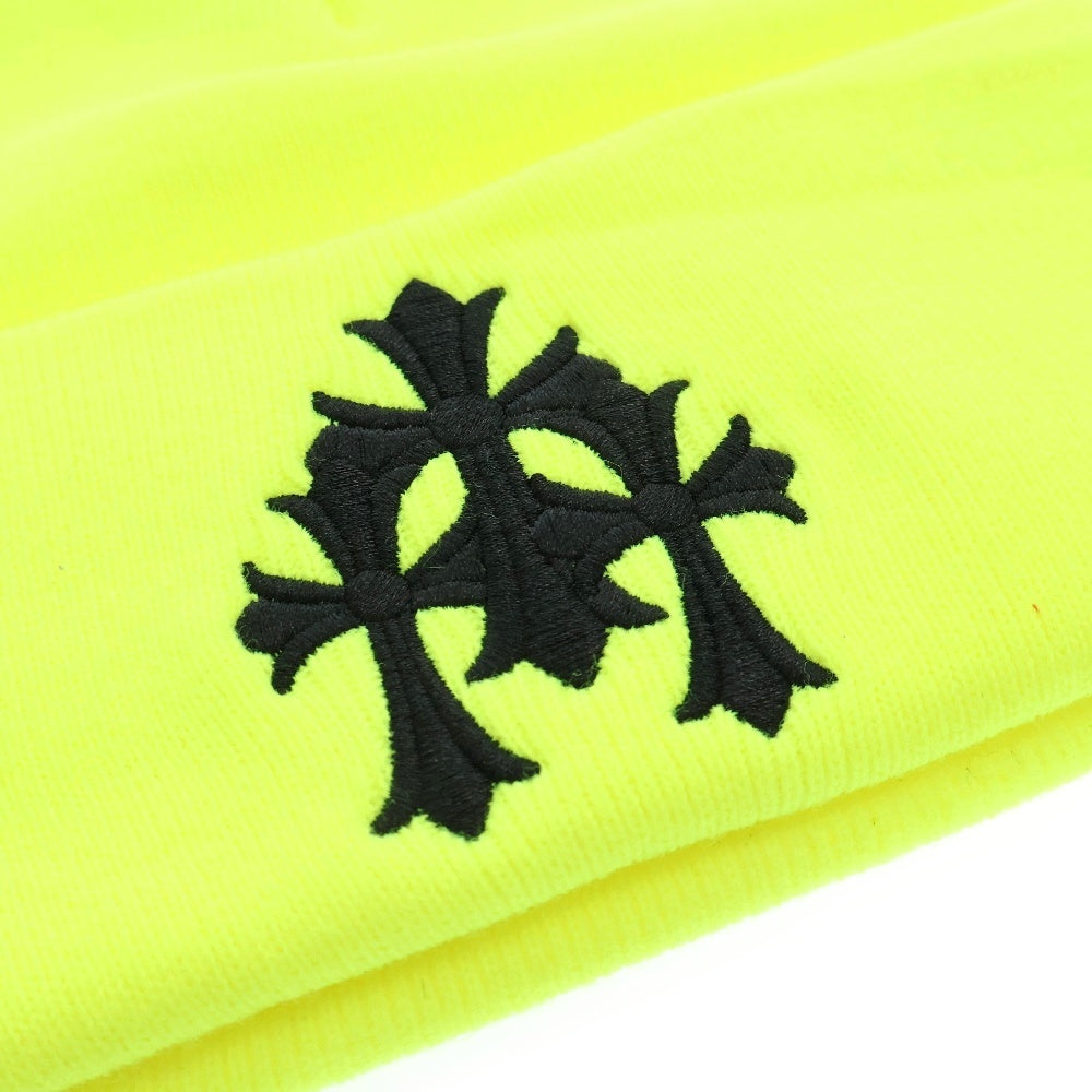 CHROME HEARTS(クロムハーツ) WATCH CAP 3 CH CRS NEON セメタリークロス刺繍ビーニー ニットキャップ 帽子 イエロー