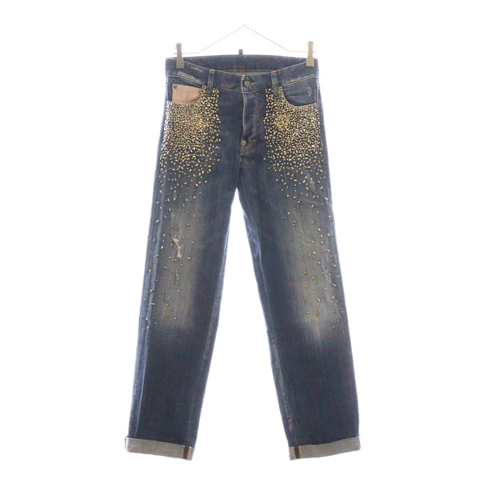 DSQUARED2(ディースクエアード) ラインストーン デニム パンツ ブルー×イエロー