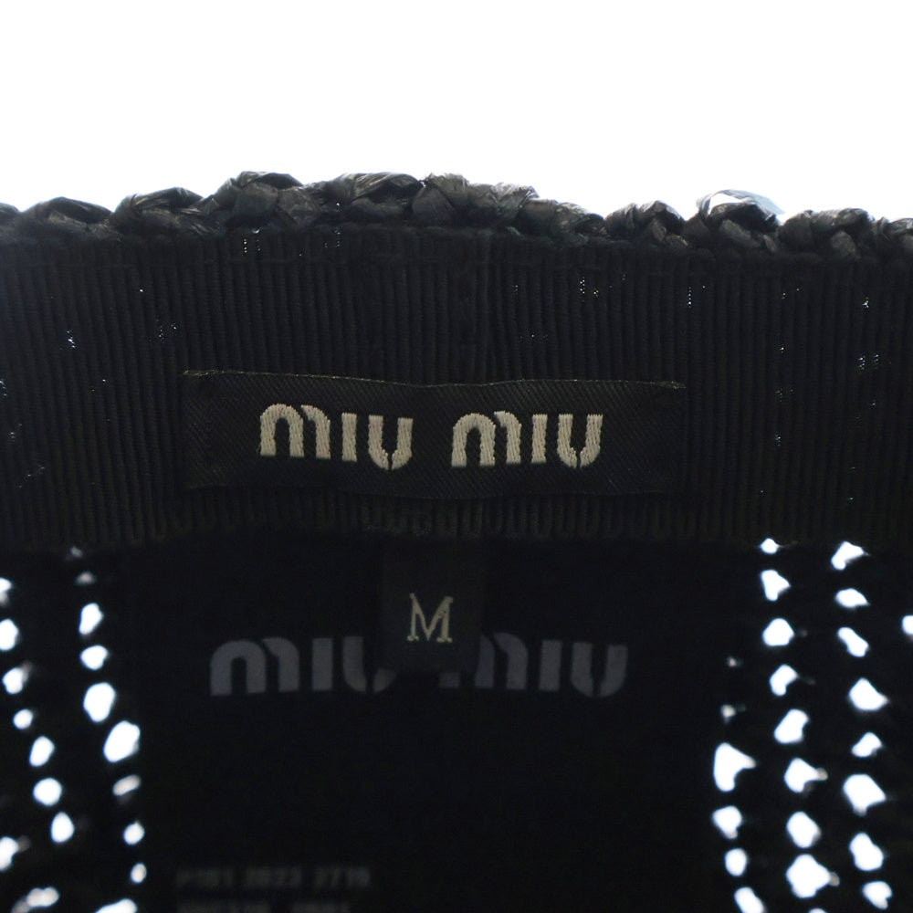 miumiu(ミュウミュウ) ラフィア ロゴ刺繍 ハット 帽子 ブラック レディース 5HC320