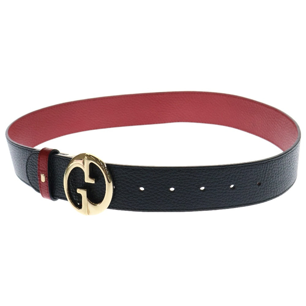 GUCCI(グッチ) インターロッキングG ベルト ブラック×レッド レザー リバーシブル 480199