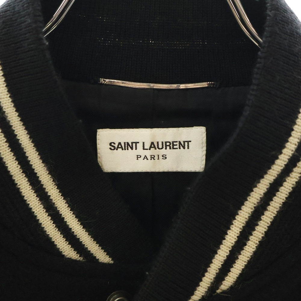 SAINT LAURENT PARIS(サンローランパリ) TEDDY JACKET テディジャケット レザートリムウールスタジアムジャンパー ブラック×ホワイト 354718 Y180W