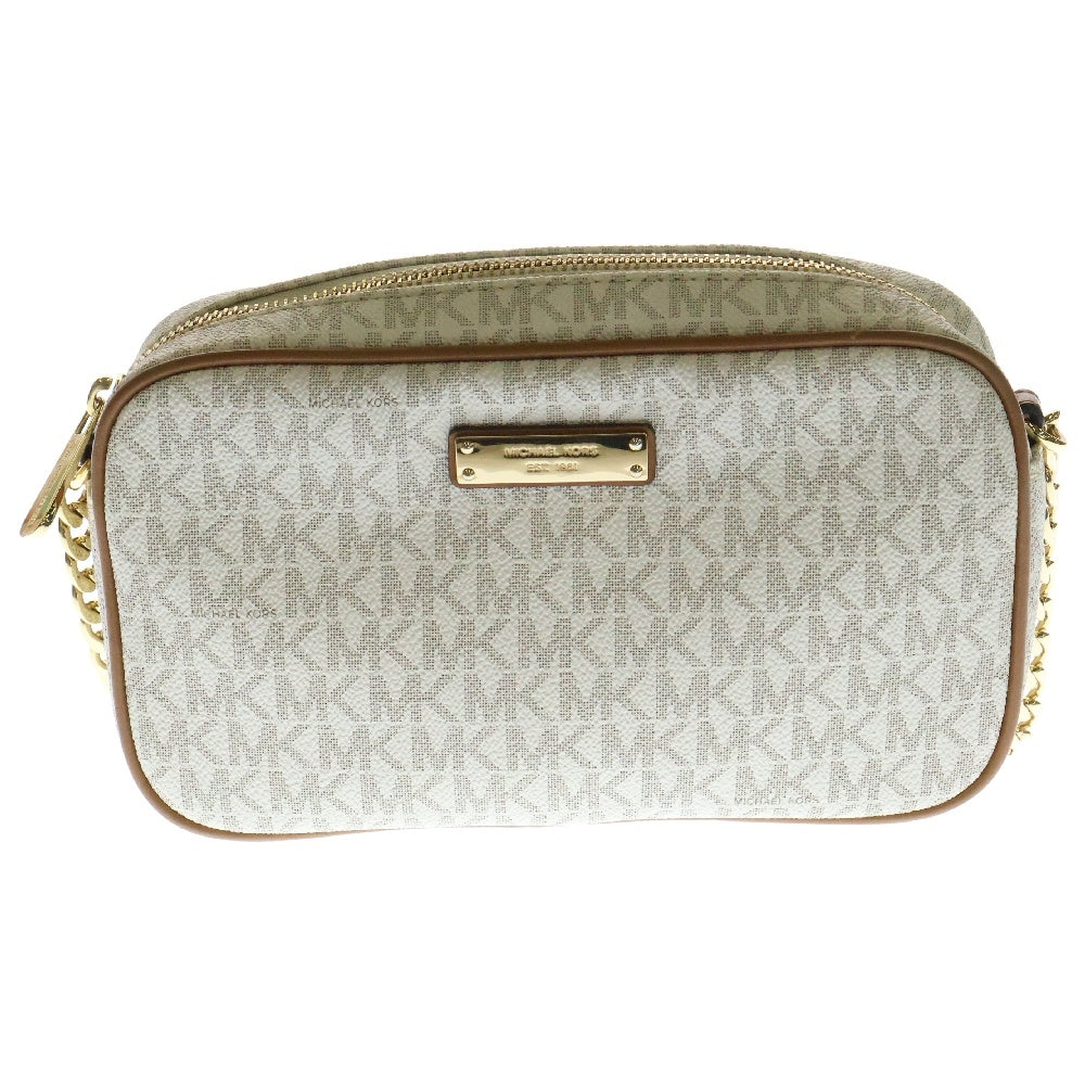 MICHAEL KORS(マイケルコース) MKシグネチャー チェーンショルダーバック ホワイト×ブラウン レザー ゴールド金具