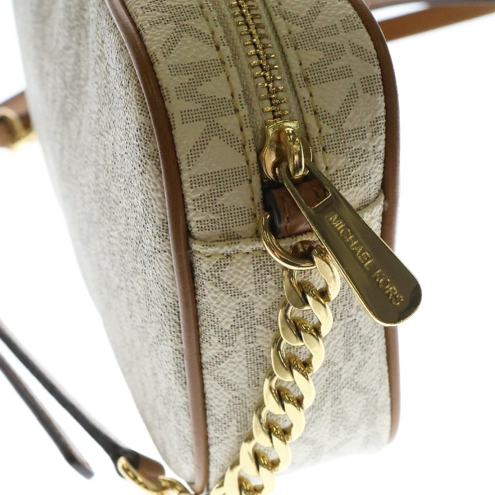 MICHAEL KORS(マイケルコース) MKシグネチャー チェーンショルダーバック ホワイト×ブラウン レザー ゴールド金具