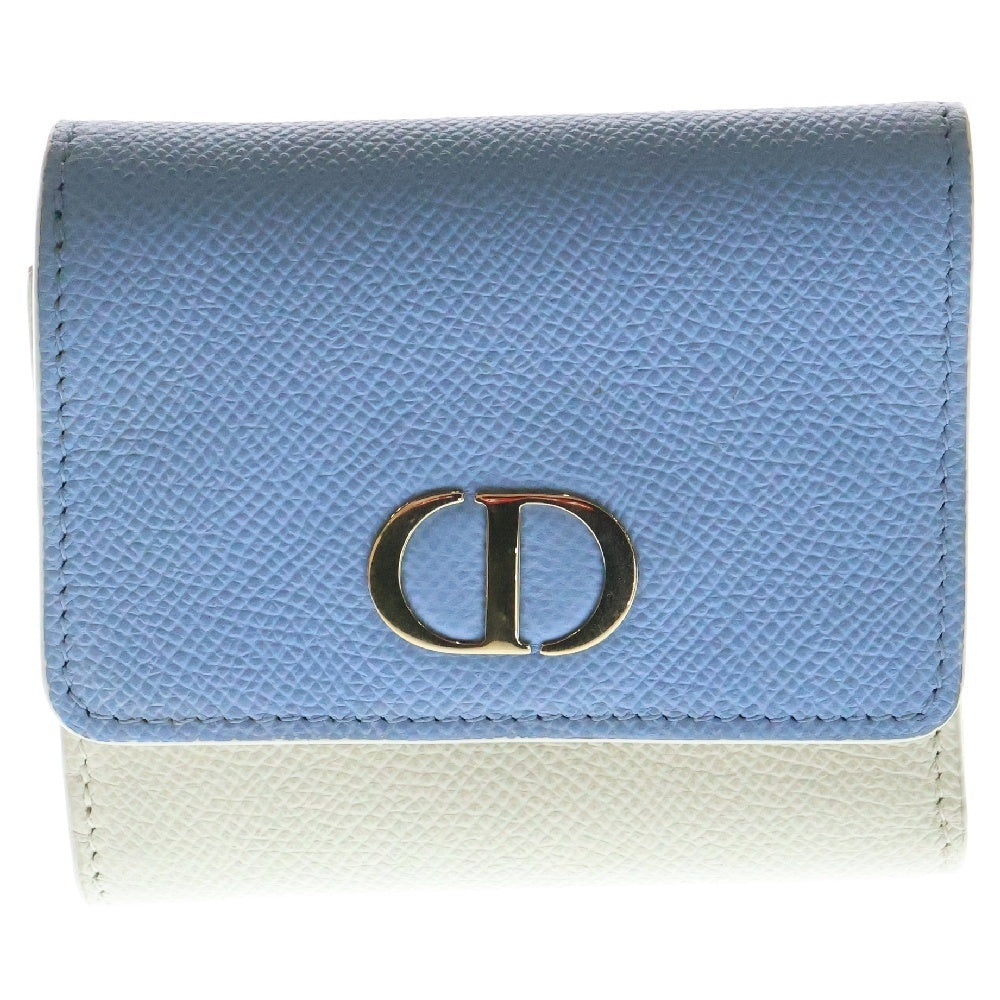 Christian Dior(クリスチャンディオール) モンテーニュ ロータスウォレット レザー ブルー×ホワイト ウォレット 財布 ゴールド金具 8057903