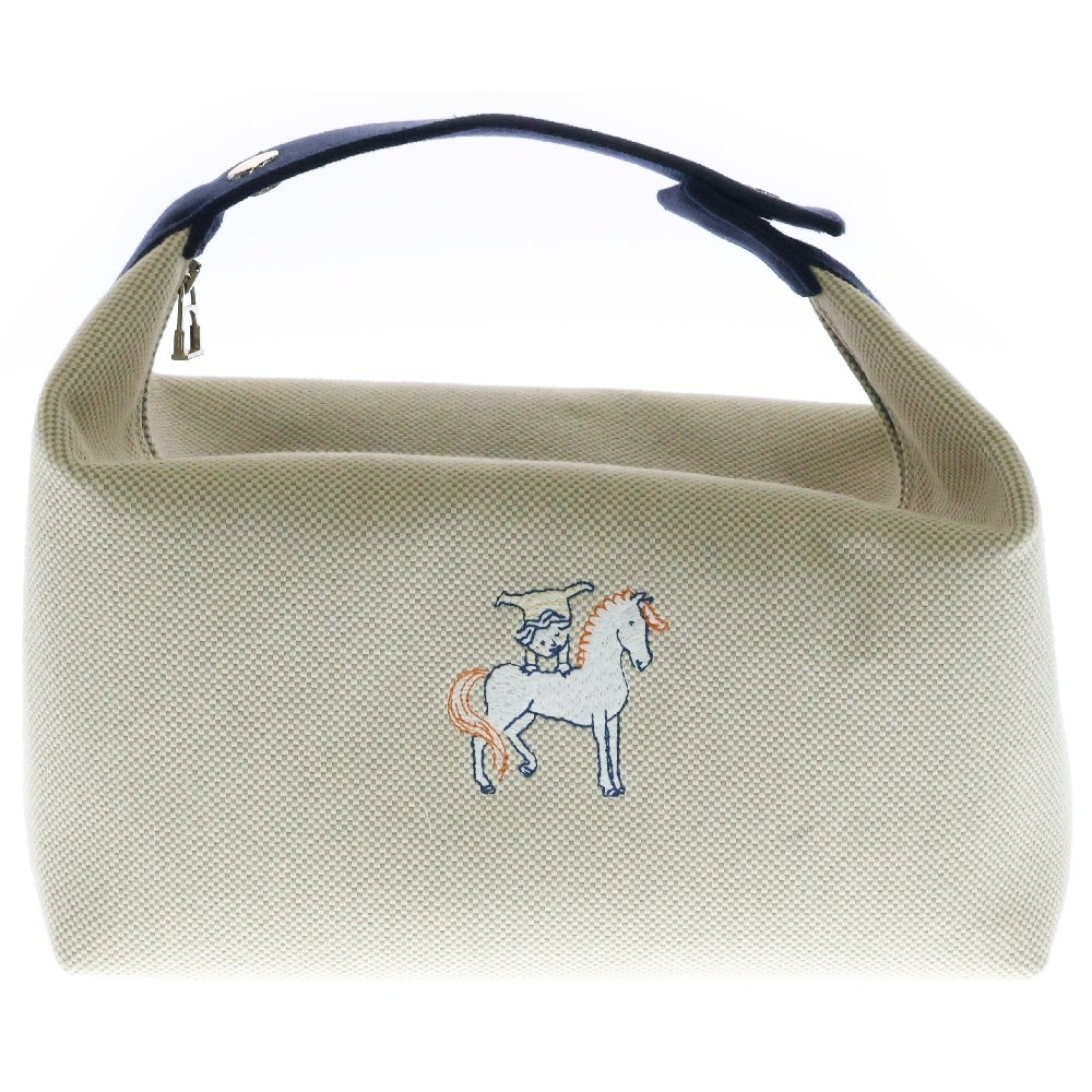 HERMES(エルメス) ブリッド ア ブラック GM カブリオル キャンバス ネイビー×ベージュ ハンドバッグ