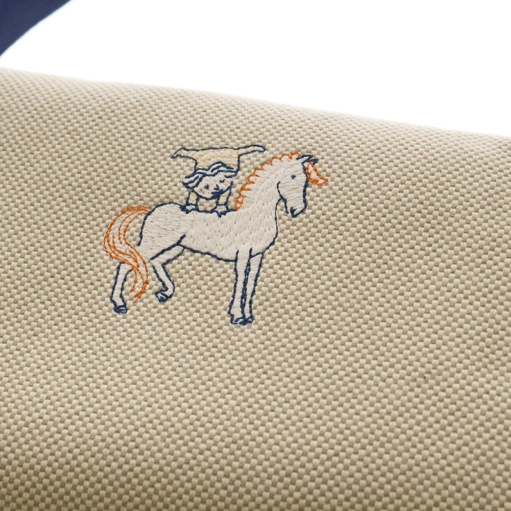 HERMES(エルメス) ブリッド ア ブラック GM カブリオル キャンバス ネイビー×ベージュ ハンドバッグ