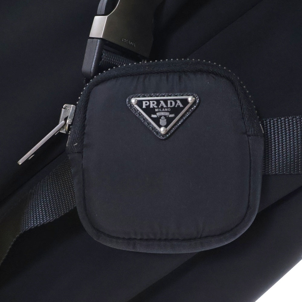 PRADA(プラダ) 20SS トライアングルロゴプレート ポーチ付き モックネック ジップ ノースリーブ ミディアムワンピース ドレス ブラック レディース P3B81H S202 1RW9
