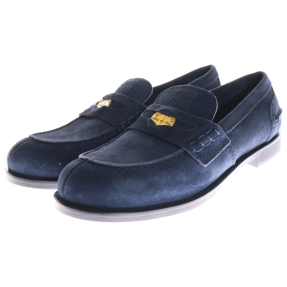 miumiu(ミュウミュウ) コインローファー シューズ ネイビー スエード ゴールド金具 #38 1/2