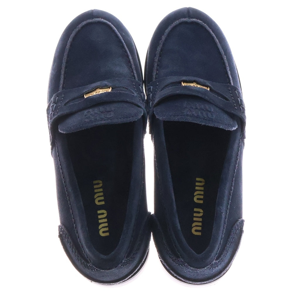 miumiu(ミュウミュウ) コインローファー シューズ ネイビー スエード ゴールド金具 #38 1/2