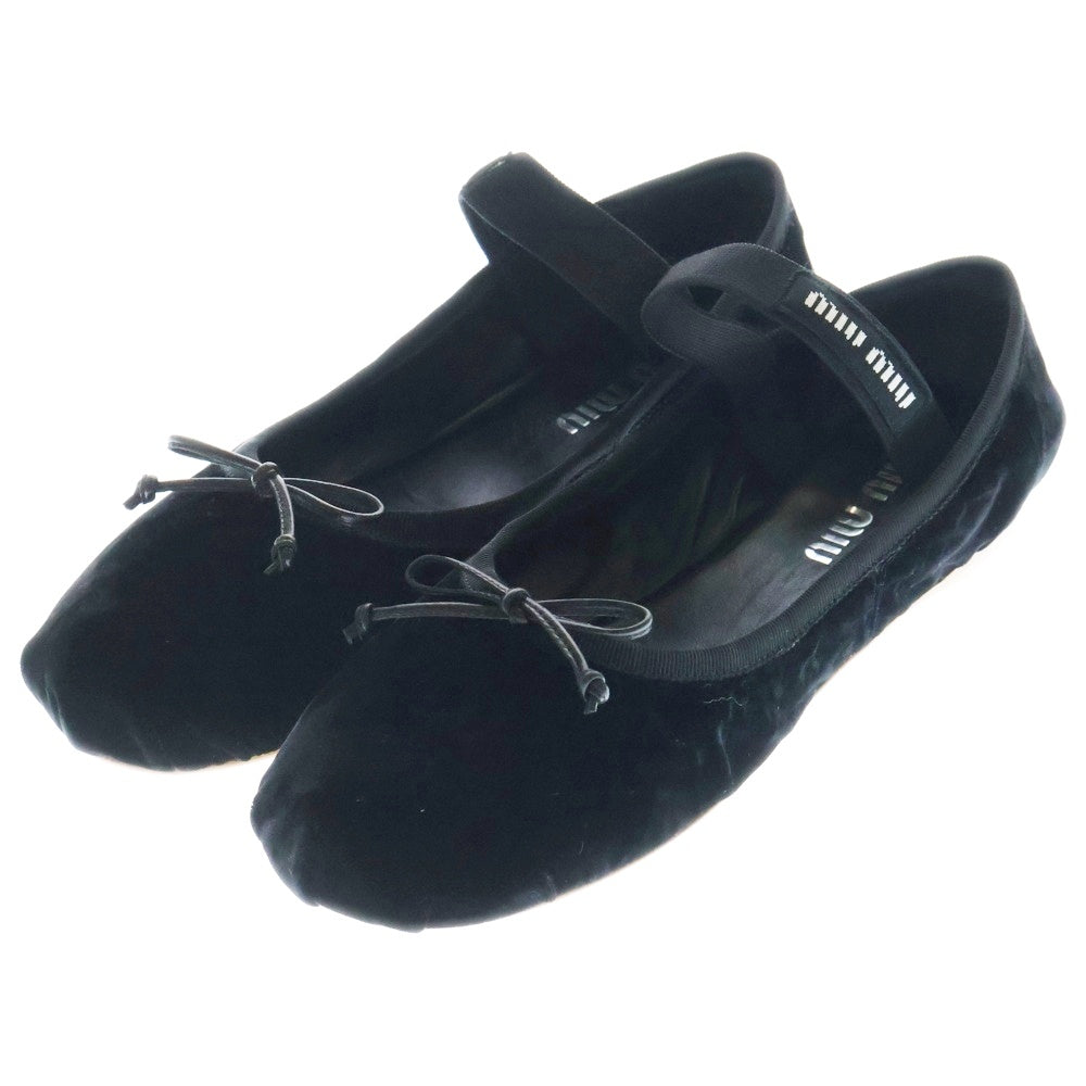 miumiu(ミュウミュウ) ロゴ バレエシューズ フラットシューズ ベロア ブラック #38.5 5F794D XUU