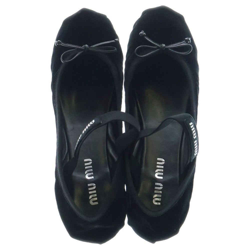 miumiu(ミュウミュウ) ロゴ バレエシューズ フラットシューズ ベロア ブラック #38.5 5F794D XUU