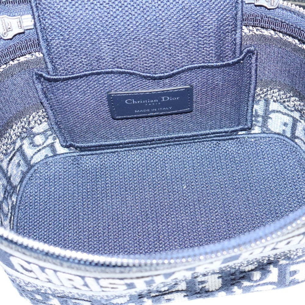 Christian Dior(クリスチャンディオール) オブリーク ヴァニティ 2WAYバッグ ポーチ ハンドバッグ ショルダーバッグ ベージュ×ネイビー シルバー金具 キャンバス