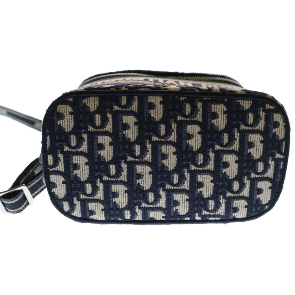 Christian Dior(クリスチャンディオール) オブリーク ヴァニティ 2WAYバッグ ポーチ ハンドバッグ ショルダーバッグ ベージュ×ネイビー シルバー金具 キャンバス
