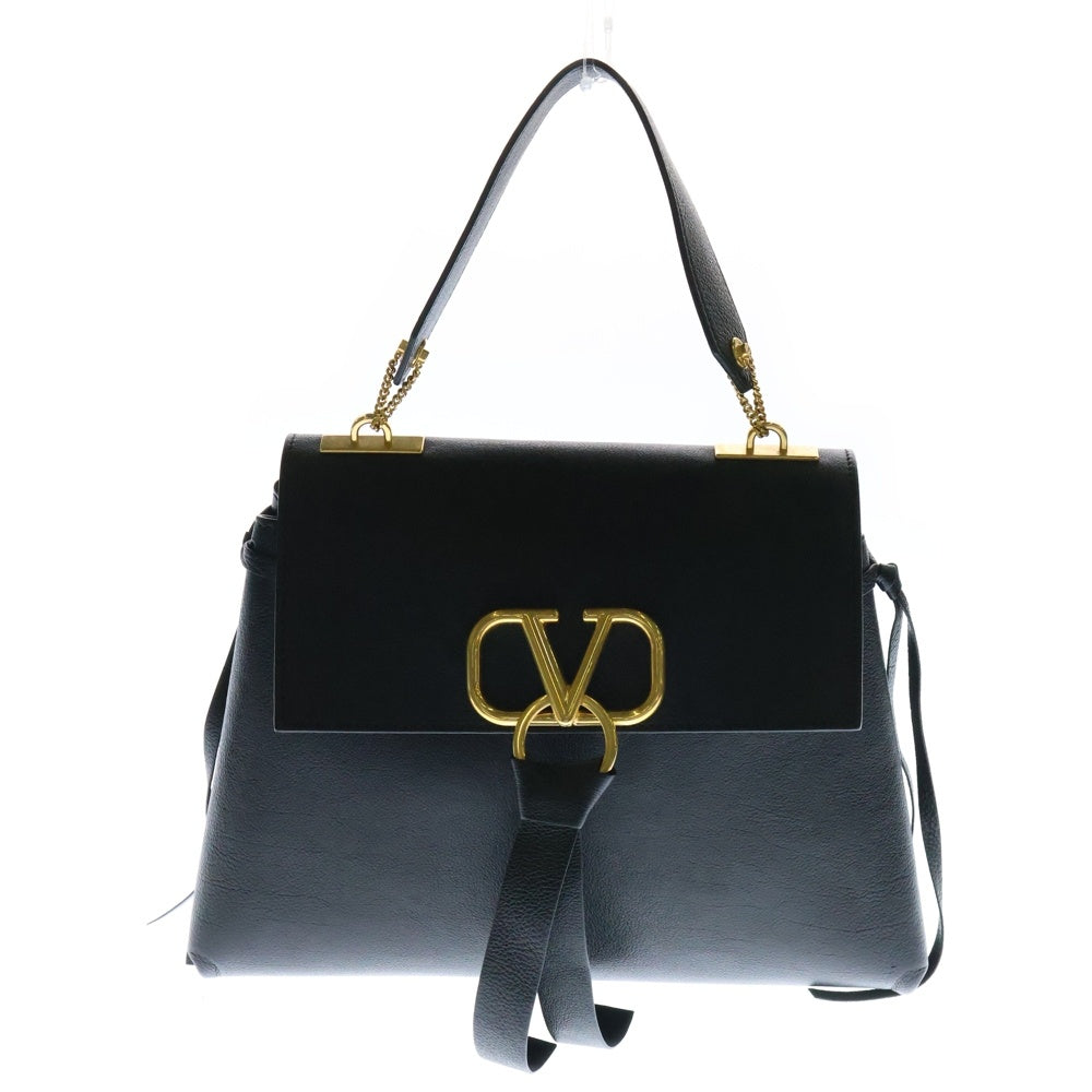 VALENTINO(ヴァレンチノ) Vロング スリング ショルダーバック 黒 レザー ゴールド金具 2wayバッグ