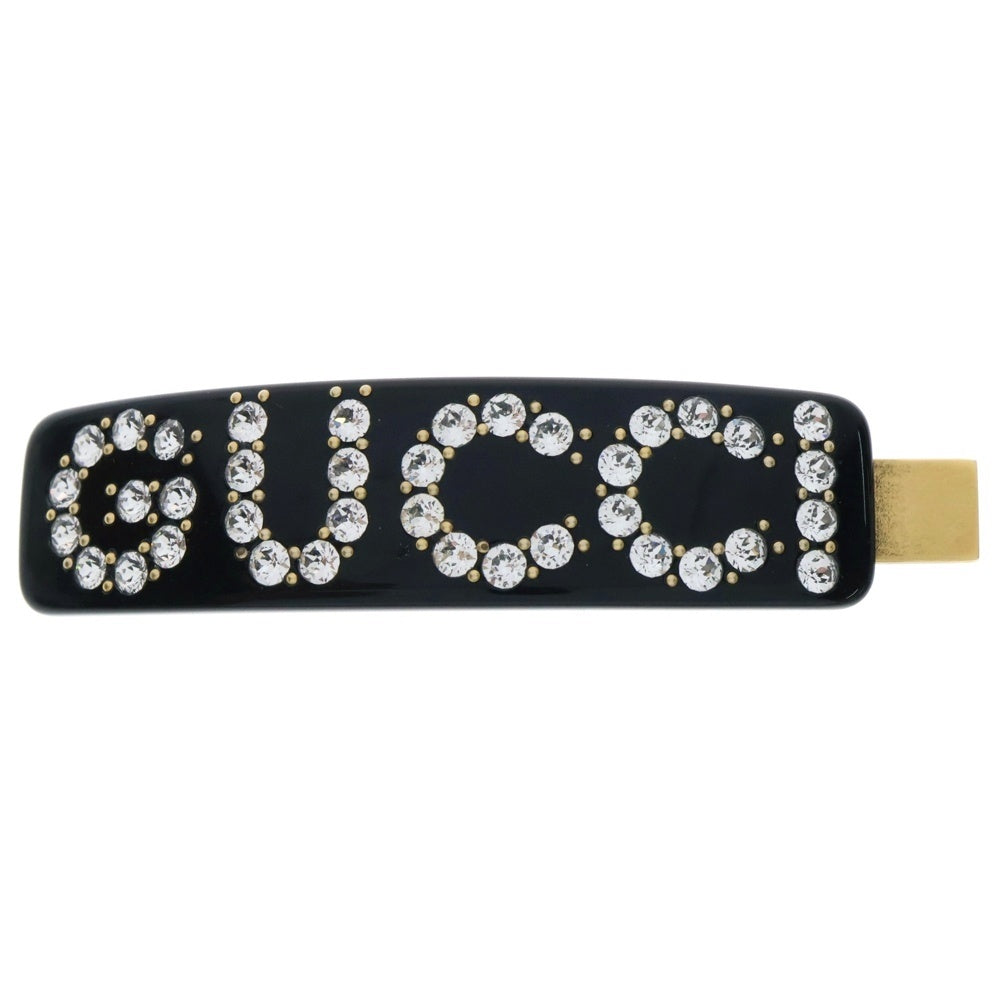 GUCCI(グッチ) ロゴ ヘアピン バレッタ ラインストーン ブラック 513986