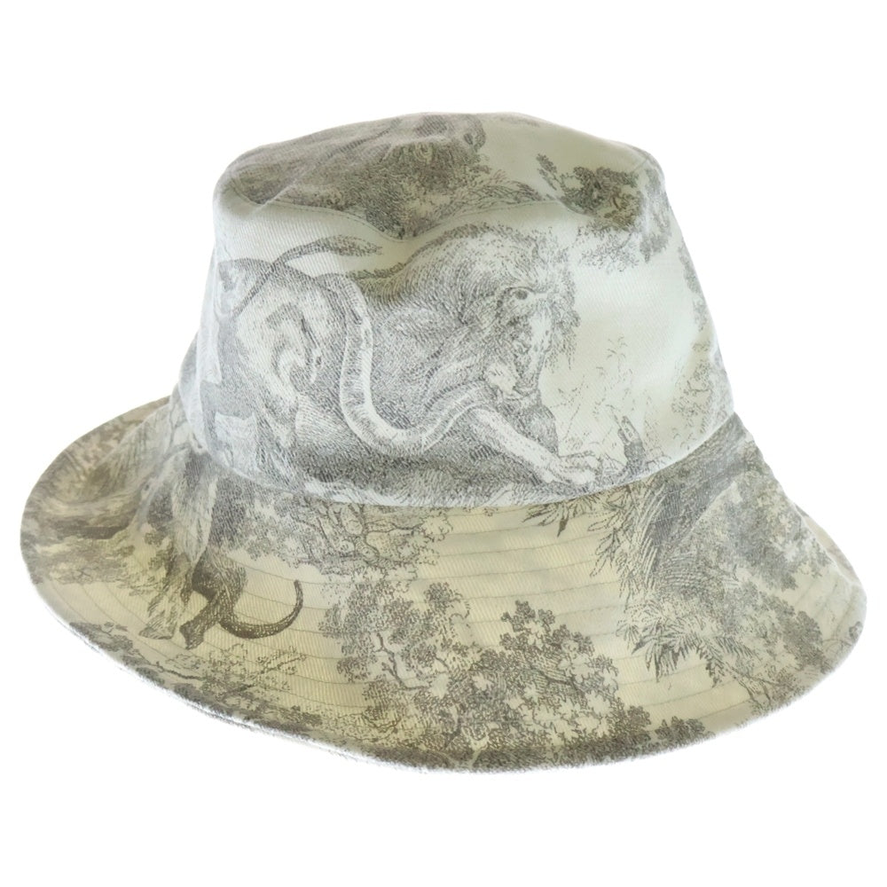 Christian Dior(クリスチャンディオール) トワルドジュイ アニマル総柄プリント バケットハット 帽子 ホワイト/グレー 02TOJ924I130