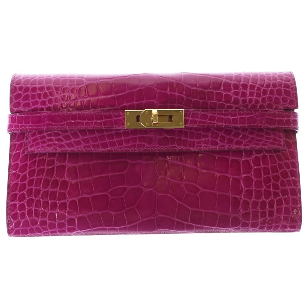 HERMES(エルメス) ケリーウォレット ロング アリゲーター ローズシェヘラザード A刻印 ゴールド金具