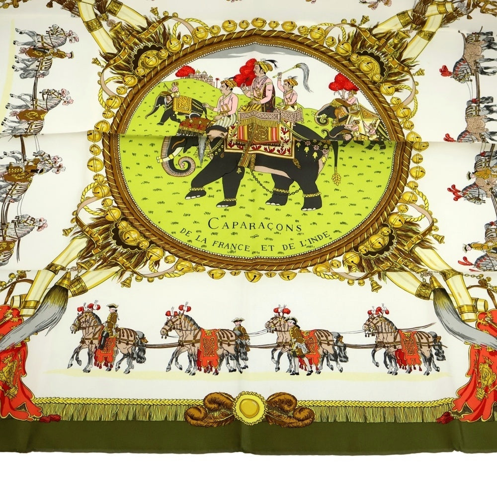 HERMES(エルメス) カレ90 CAPARACONS DE LA FRANCE ET DE L'INDE 像 グリーン マルチカラー スカーフ シルク