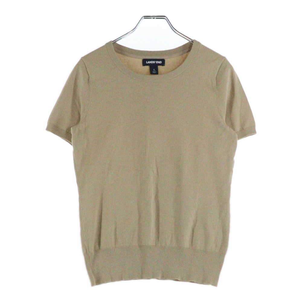 LANDS END(ランズエンド) LANDS'END ランズエンド コットンニット 半袖 クルーネック トップス ベージュ レディース