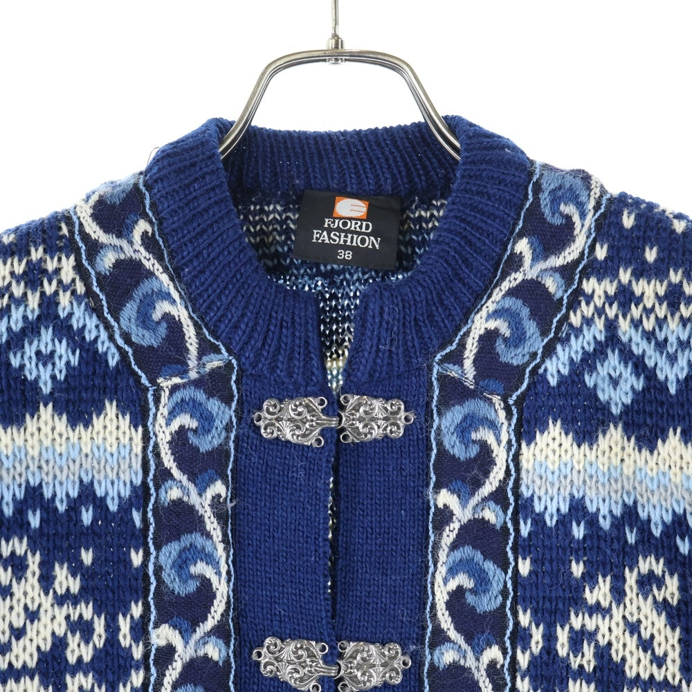NO BRAND(ノーブランド) フィヨルドファッション 総柄 チロリアンニット カーディガン ブルー