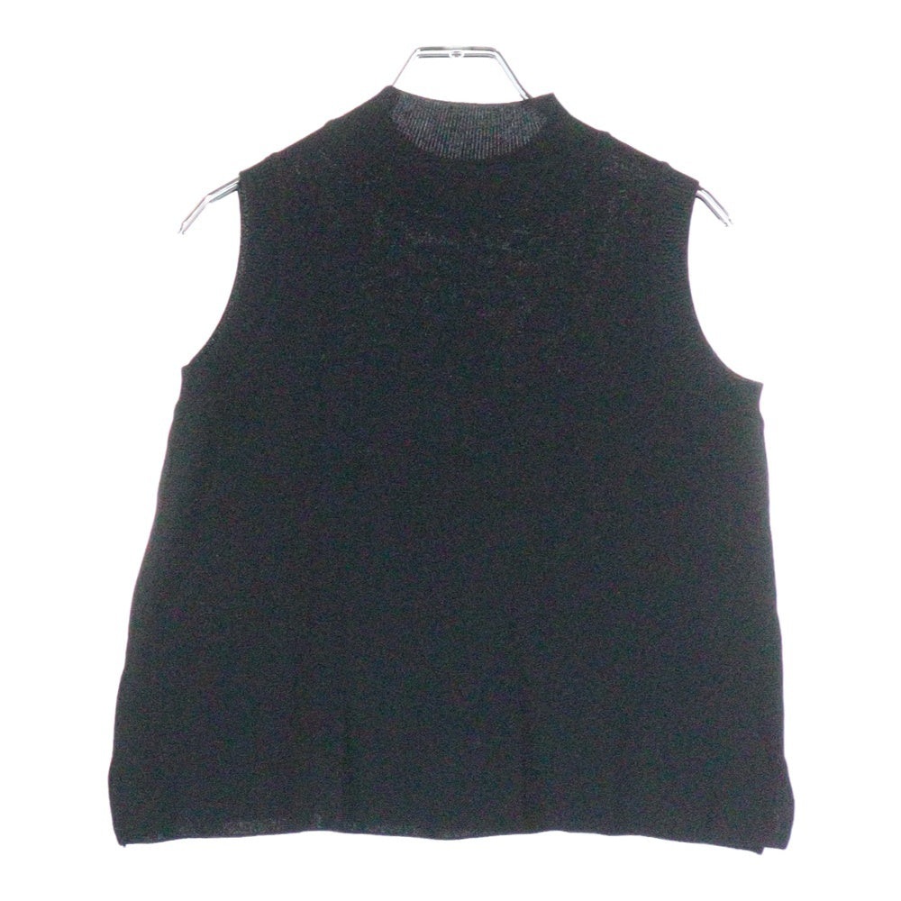 VALENZA PO(ヴァレンザポー) エンブレム ロゴワッペン レーヨン ナイロン ノースリーブ モックネック ニット セーター ベスト ブラック レディース