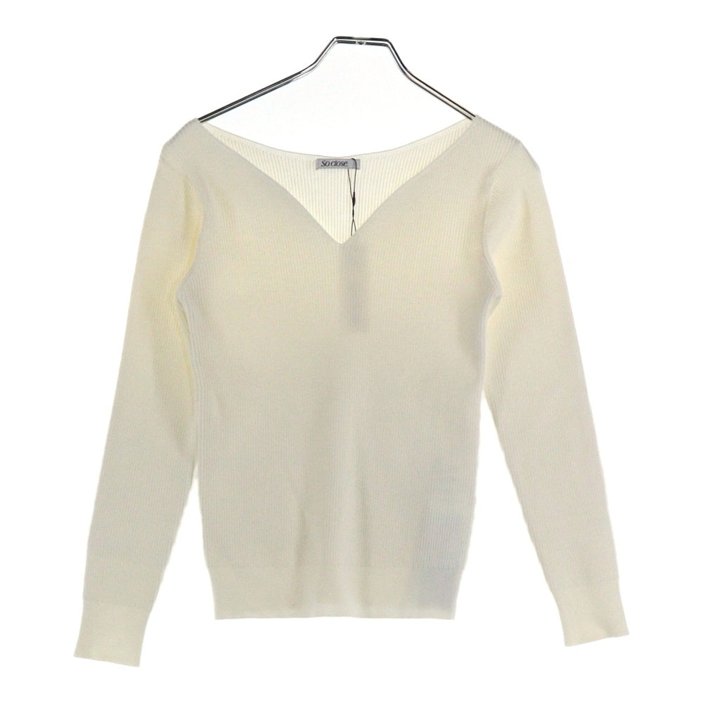 SO close(ソークロース) Vネック ロングスリーブ 長袖 プルオーバー レーヨン リブニット セーター ホワイト レディース