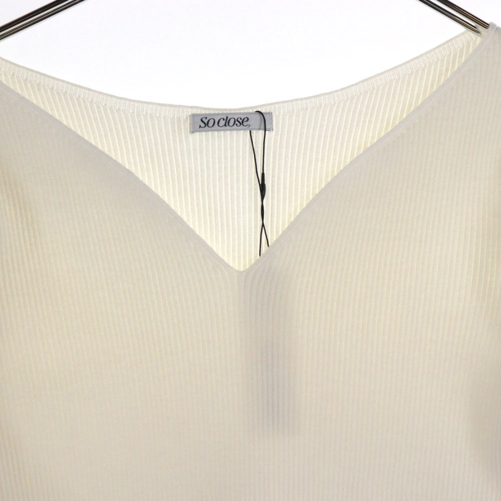 SO close(ソークロース) Vネック ロングスリーブ 長袖 プルオーバー レーヨン リブニット セーター ホワイト レディース