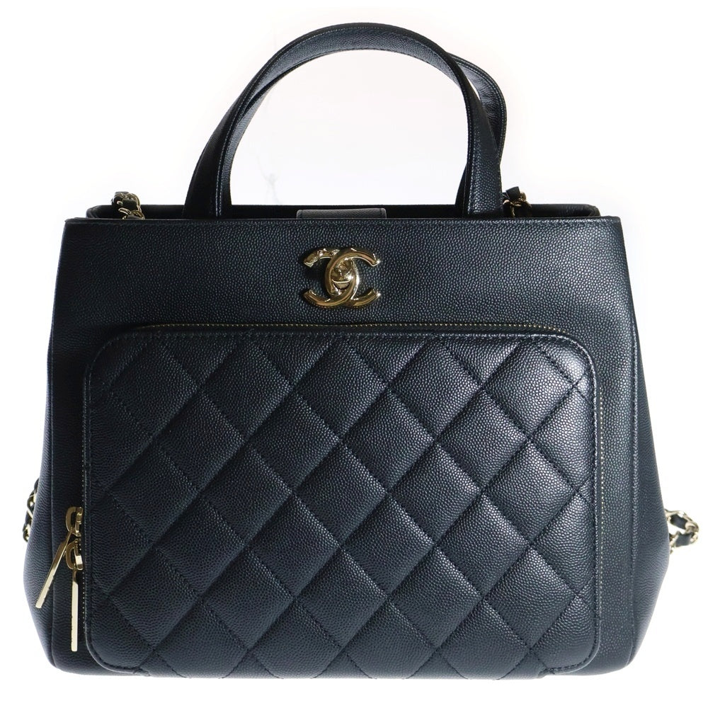 CHANEL(シャネル) ビジネスアフィニティ キャビアスキンレザー 2WAYハンドバッグ チェーンショルダーバッグ ゴールド金具 ブラック