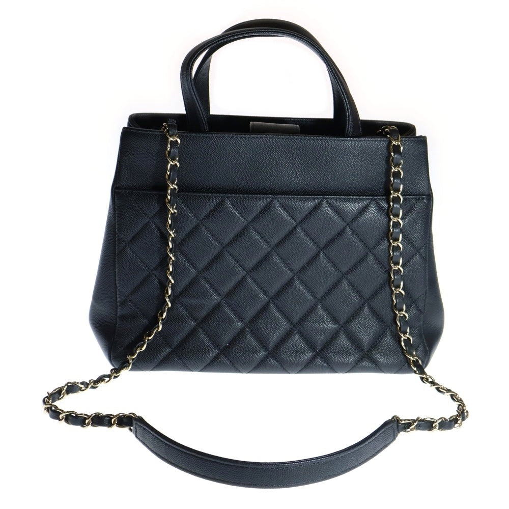 CHANEL(シャネル) ビジネスアフィニティ キャビアスキンレザー 2WAYハンドバッグ チェーンショルダーバッグ ゴールド金具 ブラック