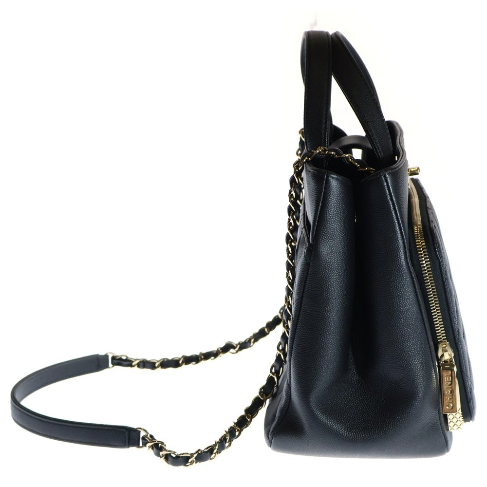 CHANEL(シャネル) ビジネスアフィニティ キャビアスキンレザー 2WAYハンドバッグ チェーンショルダーバッグ ゴールド金具 ブラック