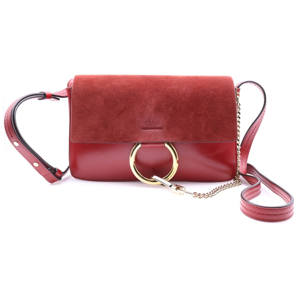Chloe(クロエ) チェーンショルダーバック レッド レザー×スウェード ゴールド金具