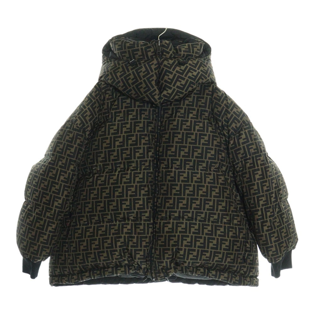 FENDI(フェンディ) ズッカ柄 リバーシブル フーデッド ダウンジャケット ブラック/ブラウン FAA439 AB3P