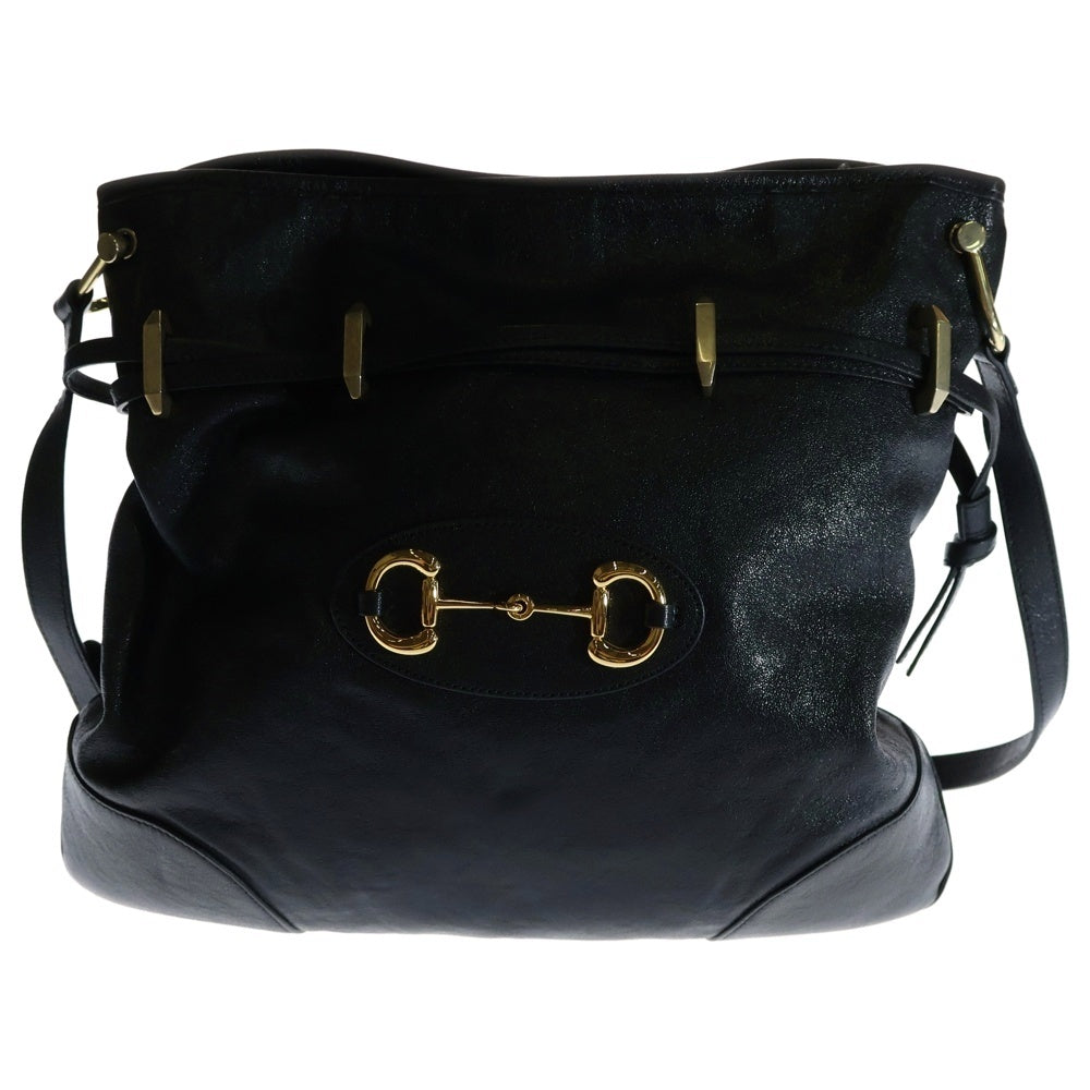 GUCCI(グッチ) ホースビット1955 ドローストリング レザー ショルダーバッグ ゴールド金具 ブラック 602089