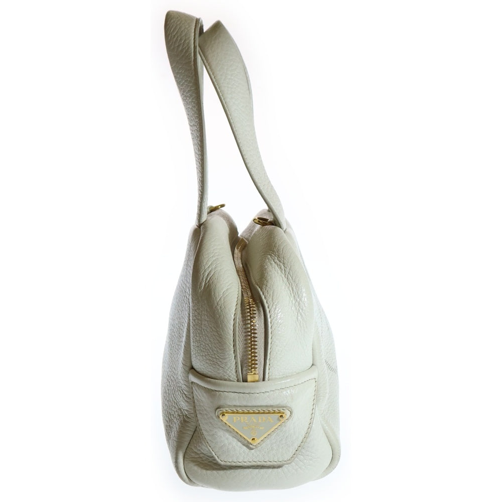PRADA(プラダ) ヴィッテロダイノソフト パンチングレザー ロゴ 2WAY トップハンドル ショルダー バッグ ゴールド金具 ホワイト 1BB078