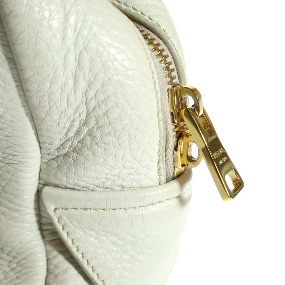 PRADA(プラダ) ヴィッテロダイノソフト パンチングレザー ロゴ 2WAY トップハンドル ショルダー バッグ ゴールド金具 ホワイト 1BB078