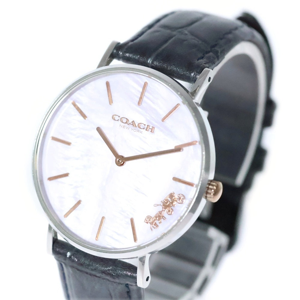 COACH(コーチ) ペリー 腕時計 ウォッチ グレー パープルシェル文字盤 SS×革/QZ