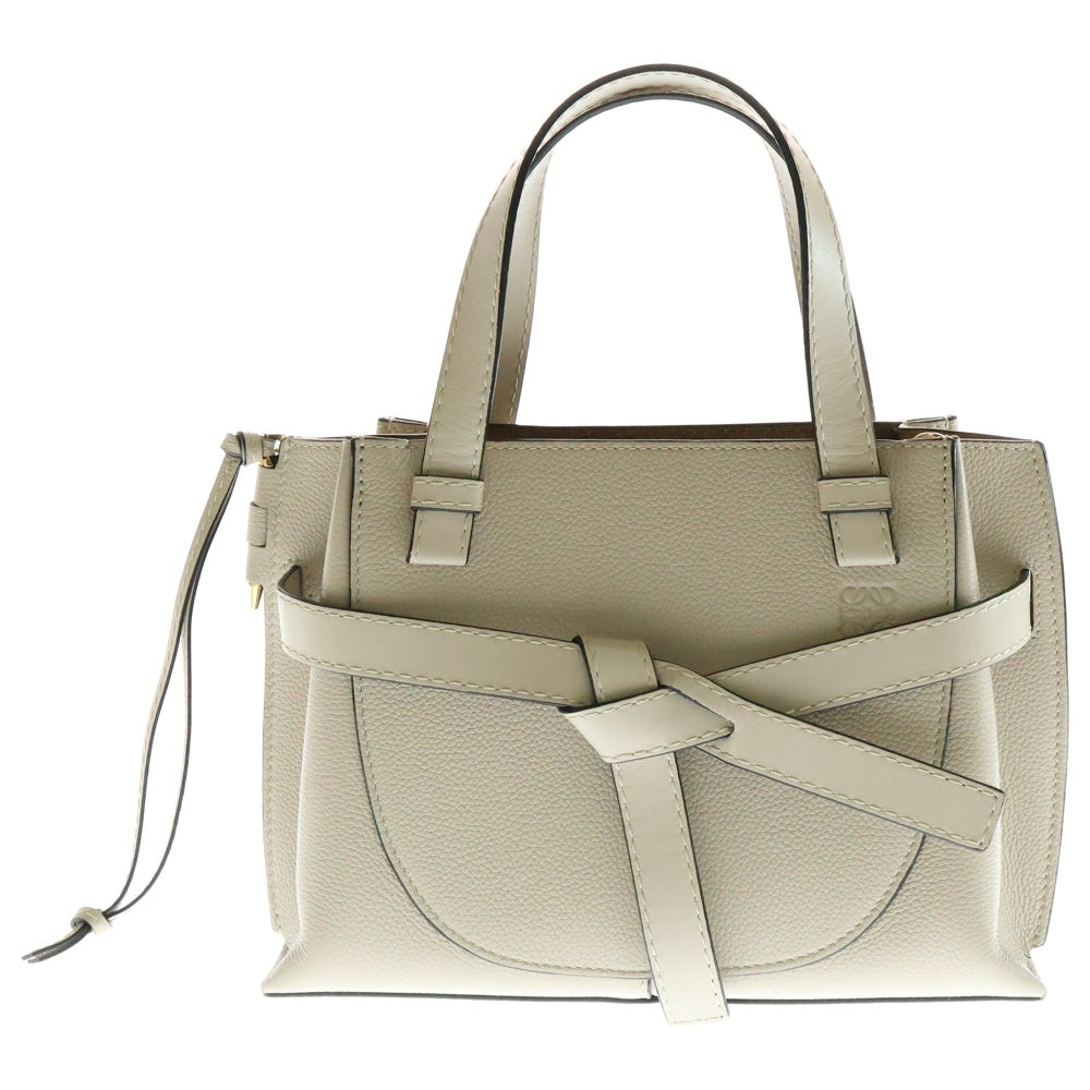 LOEWE(ロエベ) ゲートトップハンドル ミニ アナグラムロゴ レザー 2WAY ハンド ショルダーバッグ ゴールド金具 ベージュ