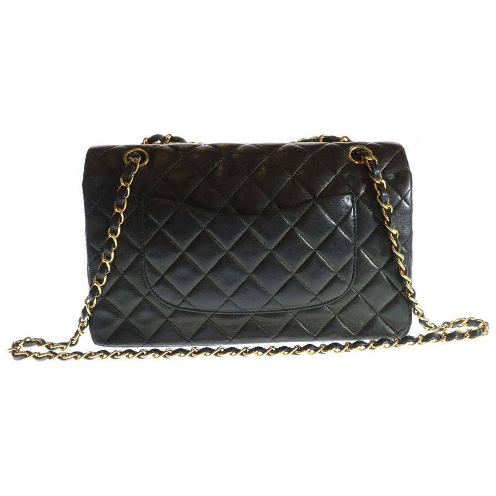 CHANEL(シャネル) マトラッセ25 ココマーク ラムスキン レザー ダブルフラップ ダブルチェーンショルダーバッグ ゴールド金具 ブラック 2番台