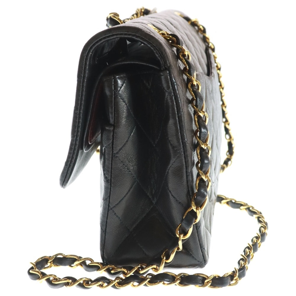 CHANEL(シャネル) マトラッセ25 ココマーク ラムスキン レザー ダブルフラップ ダブルチェーンショルダーバッグ ゴールド金具 ブラック 2番台
