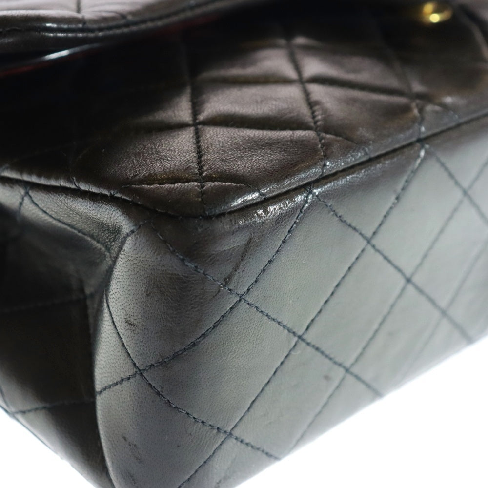 CHANEL(シャネル) マトラッセ25 ココマーク ラムスキン レザー ダブルフラップ ダブルチェーンショルダーバッグ ゴールド金具 ブラック 2番台