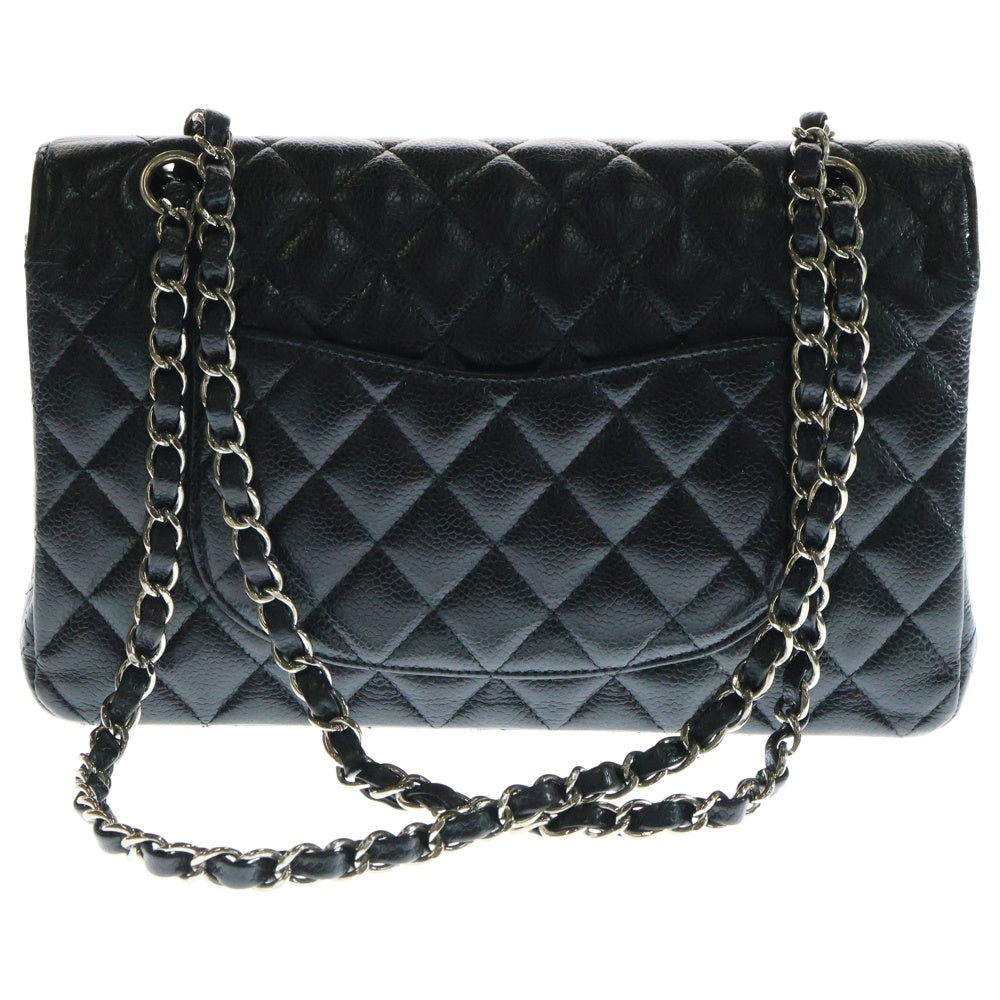 CHANEL(シャネル) マトラッセ25 キャビアスキン レザー ダブルフラップ ダブルチェーン ショルダーバッグ シルバー金具 ブラック 22番台