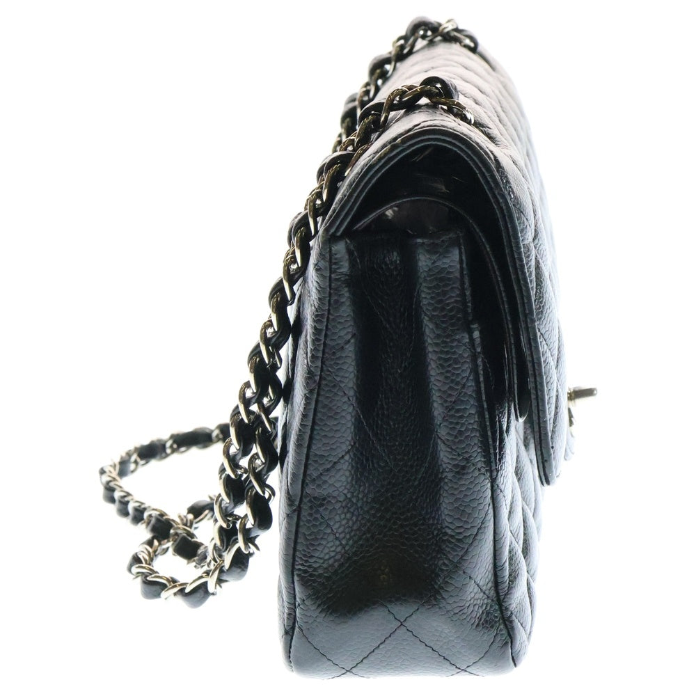 CHANEL(シャネル) マトラッセ25 キャビアスキン レザー ダブルフラップ ダブルチェーン ショルダーバッグ シルバー金具 ブラック 22番台
