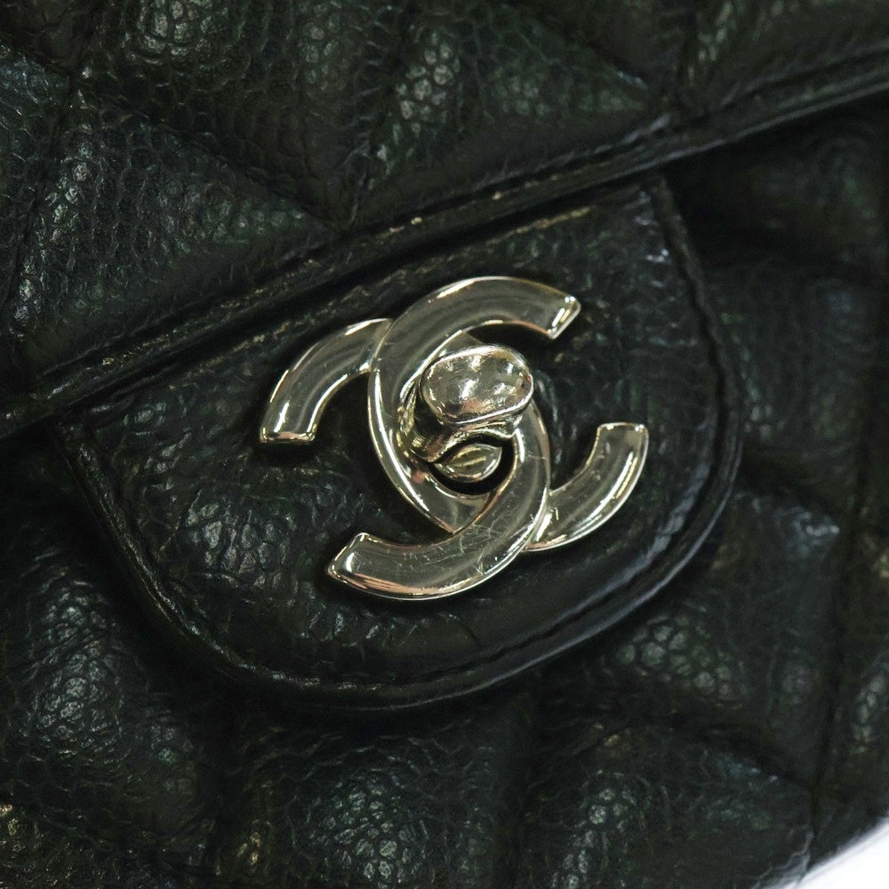 CHANEL(シャネル) マトラッセ25 キャビアスキン レザー ダブルフラップ ダブルチェーン ショルダーバッグ シルバー金具 ブラック 22番台