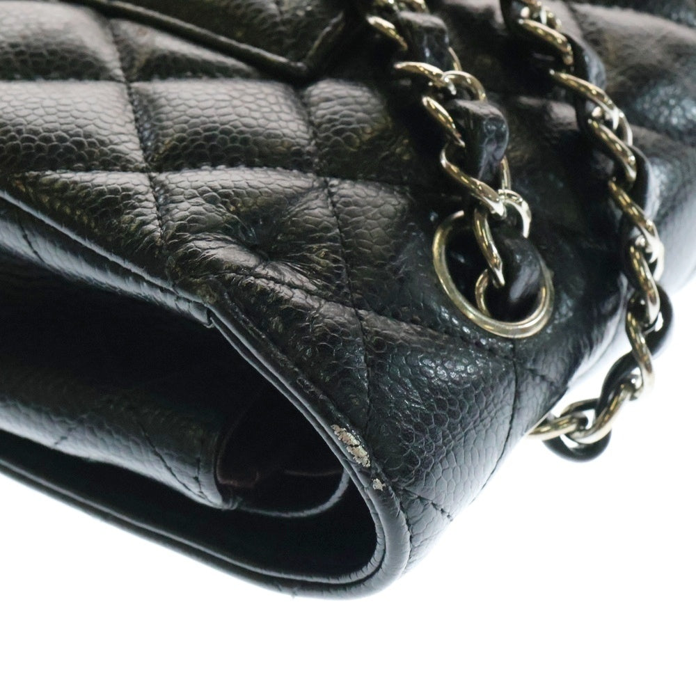 CHANEL(シャネル) マトラッセ25 キャビアスキン レザー ダブルフラップ ダブルチェーン ショルダーバッグ シルバー金具 ブラック 22番台
