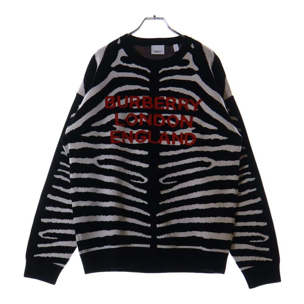 BURBERRY(バーバリー) ゼブラ総柄 ロゴ ジャガード ウール ニット セーター ブラック/ホワイト 8029410